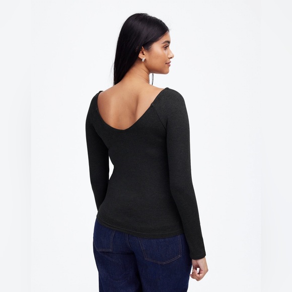 NWT Madewell Jersey V-Neck Long-Sleeve Top in black - Picture 4 of 14